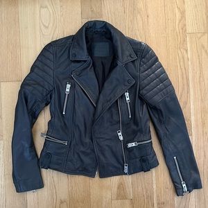 All saints Dark Grey Leather Jacket US 2